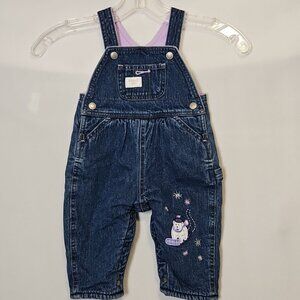 Oshkosh Baby Denim Bib Overalls Sz 3-6 mo Girls Purple Fleece Lined Polar Bear